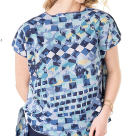 Trisha Tyler Trisha Tyler Turquoise Geo-Floral Print S/S Reversible Side Tie Top