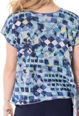 Trisha Tyler Trisha Tyler Turquoise Geo-Floral Print S/S Reversible Side Tie Top