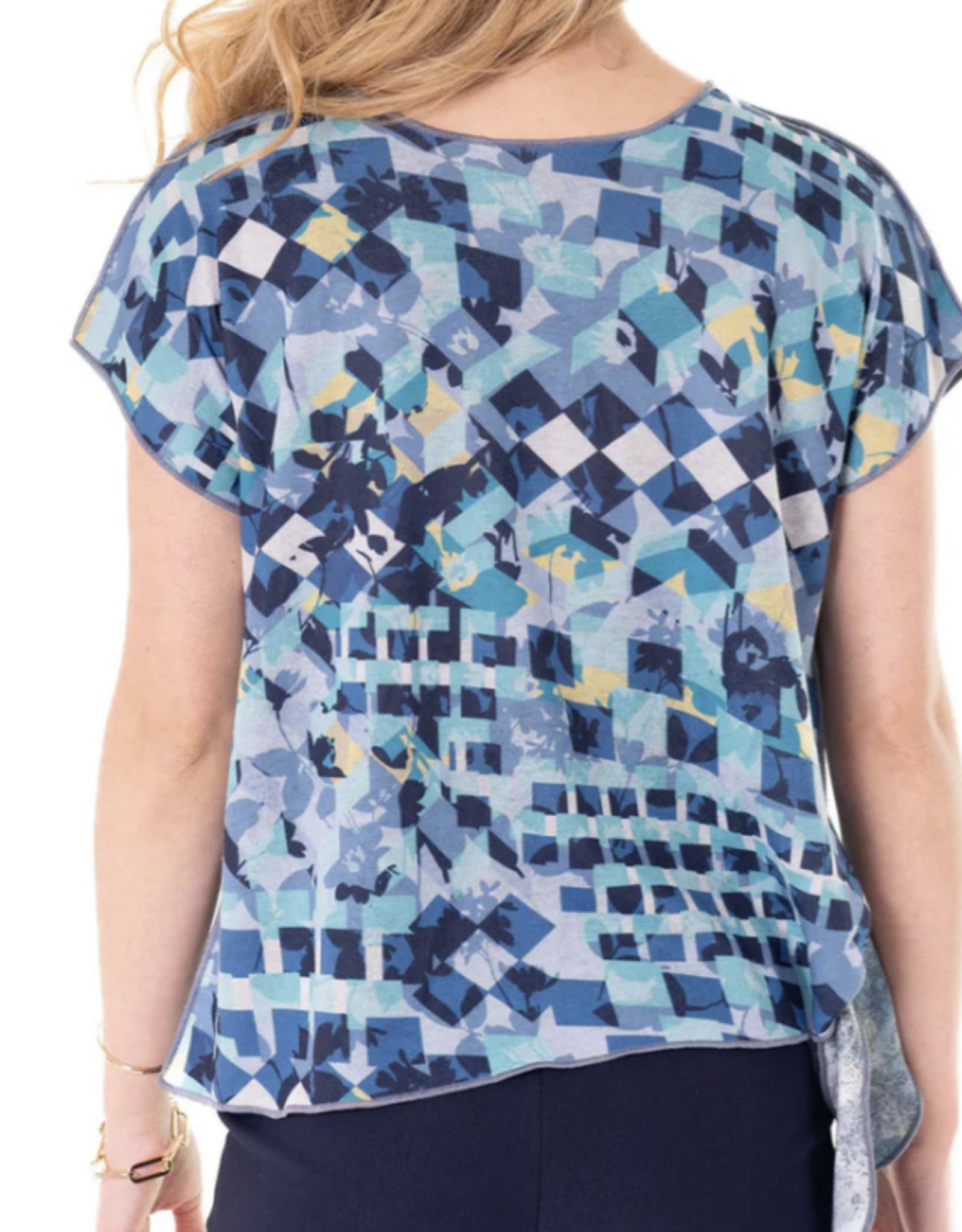 Trisha Tyler Trisha Tyler Turquoise Geo-Floral Print S/S Reversible Side Tie Top