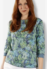 Trisha Tyler Trisha Tyler Blue/Green Floral Print 3/4 Sleeve Reversible Top