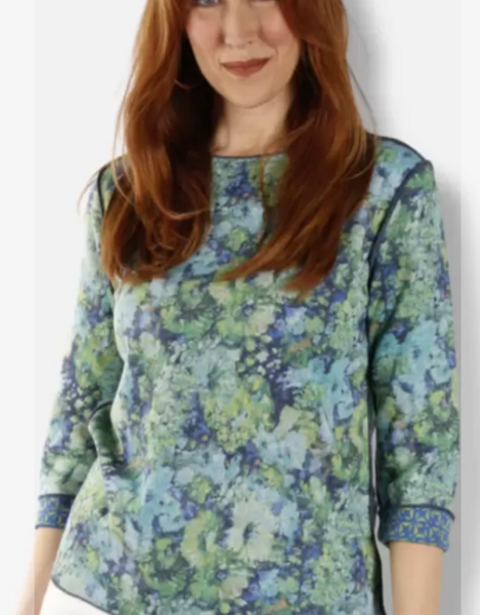 Trisha Tyler Trisha Tyler Blue/Green Floral Print 3/4 Sleeve Reversible Top