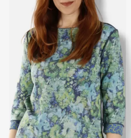 Trisha Tyler Trisha Tyler Blue/Green Floral Print 3/4 Sleeve Reversible Top
