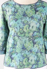 Trisha Tyler Trisha Tyler Blue/Green Floral Print 3/4 Sleeve Reversible Top