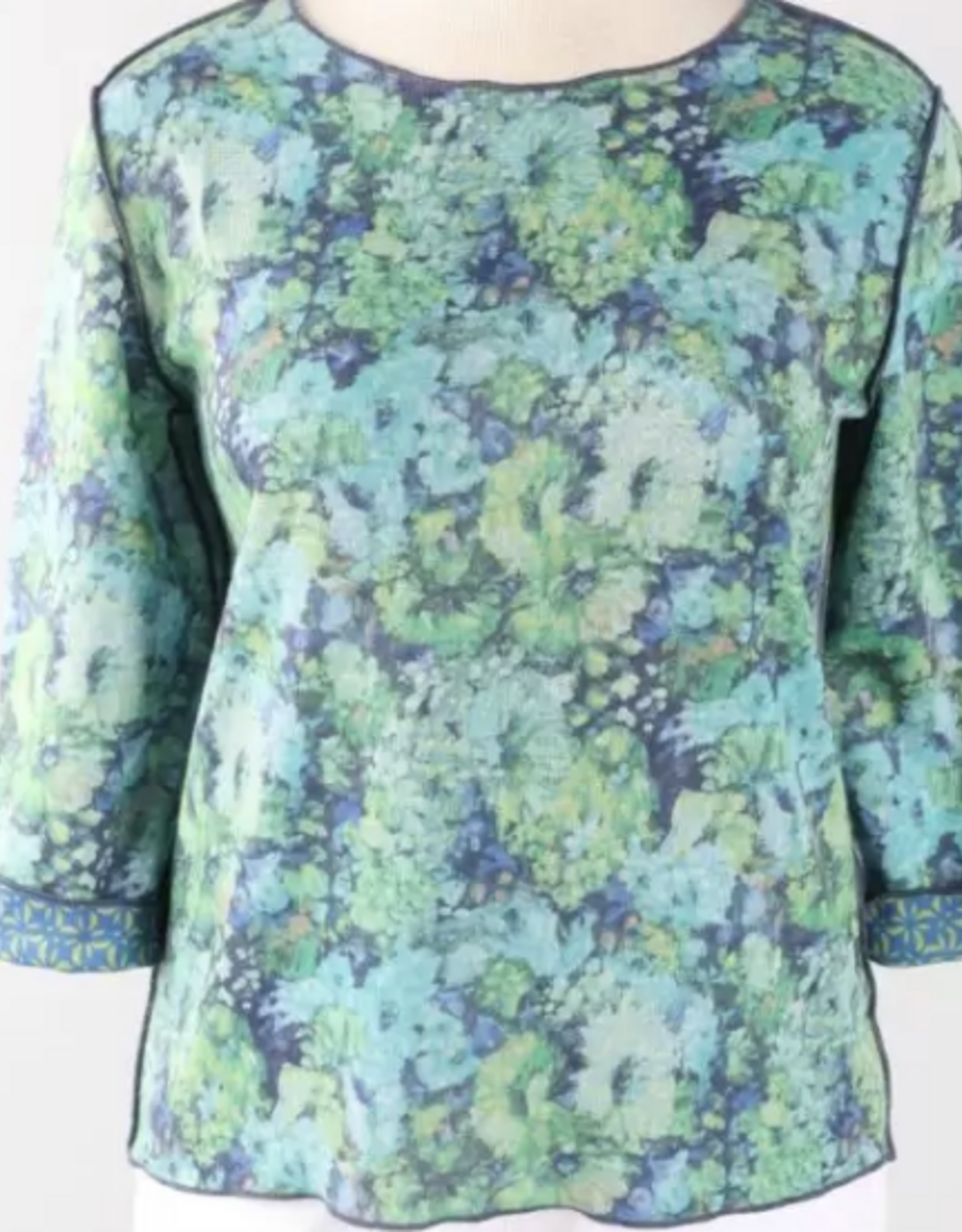 Trisha Tyler Trisha Tyler Blue/Green Floral Print 3/4 Sleeve Reversible Top
