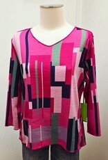 Trisha Tyler Trisha Tyler Pink/Green Block Print V-Neck 3/4 Sleeve Reversible  Top