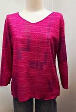 Trisha Tyler Trisha Tyler Pink/Green Block Print V-Neck 3/4 Sleeve Reversible  Top