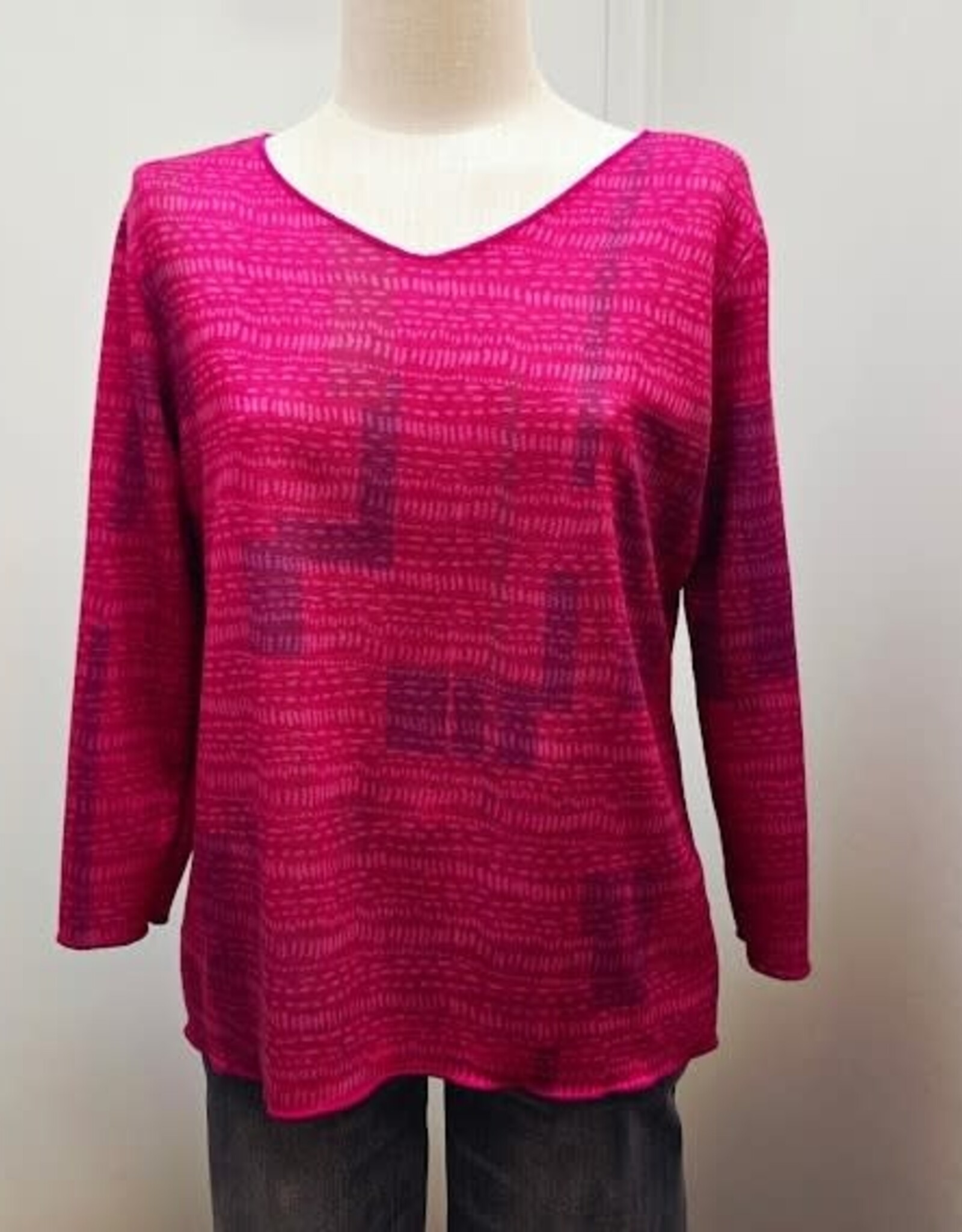 Trisha Tyler Trisha Tyler Pink/Green Block Print V-Neck 3/4 Sleeve Reversible  Top