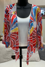 Creation Creation A357-J6 Red/Multi Sun-Ray Print 3/4 Sleeve Mesh Bolero
