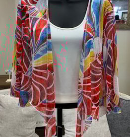 Creation Creation Red/Multi Sun-Ray Print 3/4 Sleeve Mesh Bolero