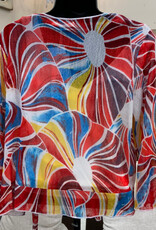 Creation Creation A357-J6 Red/Multi Sun-Ray Print 3/4 Sleeve Mesh Bolero