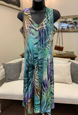 Creations Creations A367-810 Aqua Fern Print A-Line V-Neck Sleeveless Dress