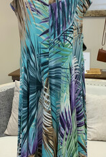 Creations Creations A367-810 Aqua Fern Print A-Line V-Neck Sleeveless Dress