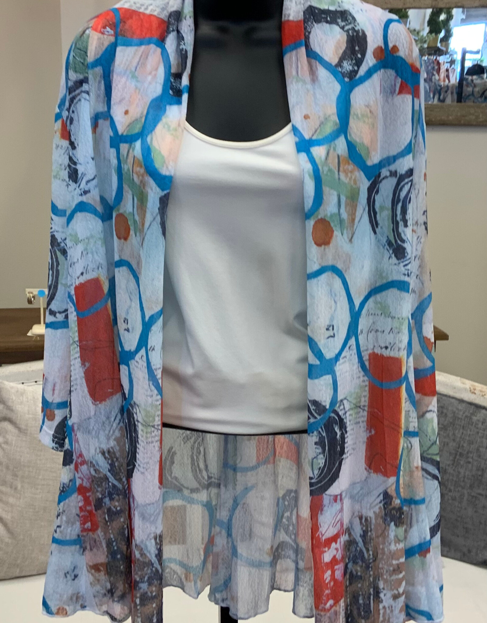 Creation Creations ART26 White/Multi Mesh Open Front 3/4 Sleeve Cardigan