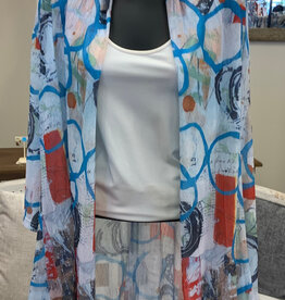 Creation Creations White/Multi Mesh Open Front 3/4 Sleeve Cardigan