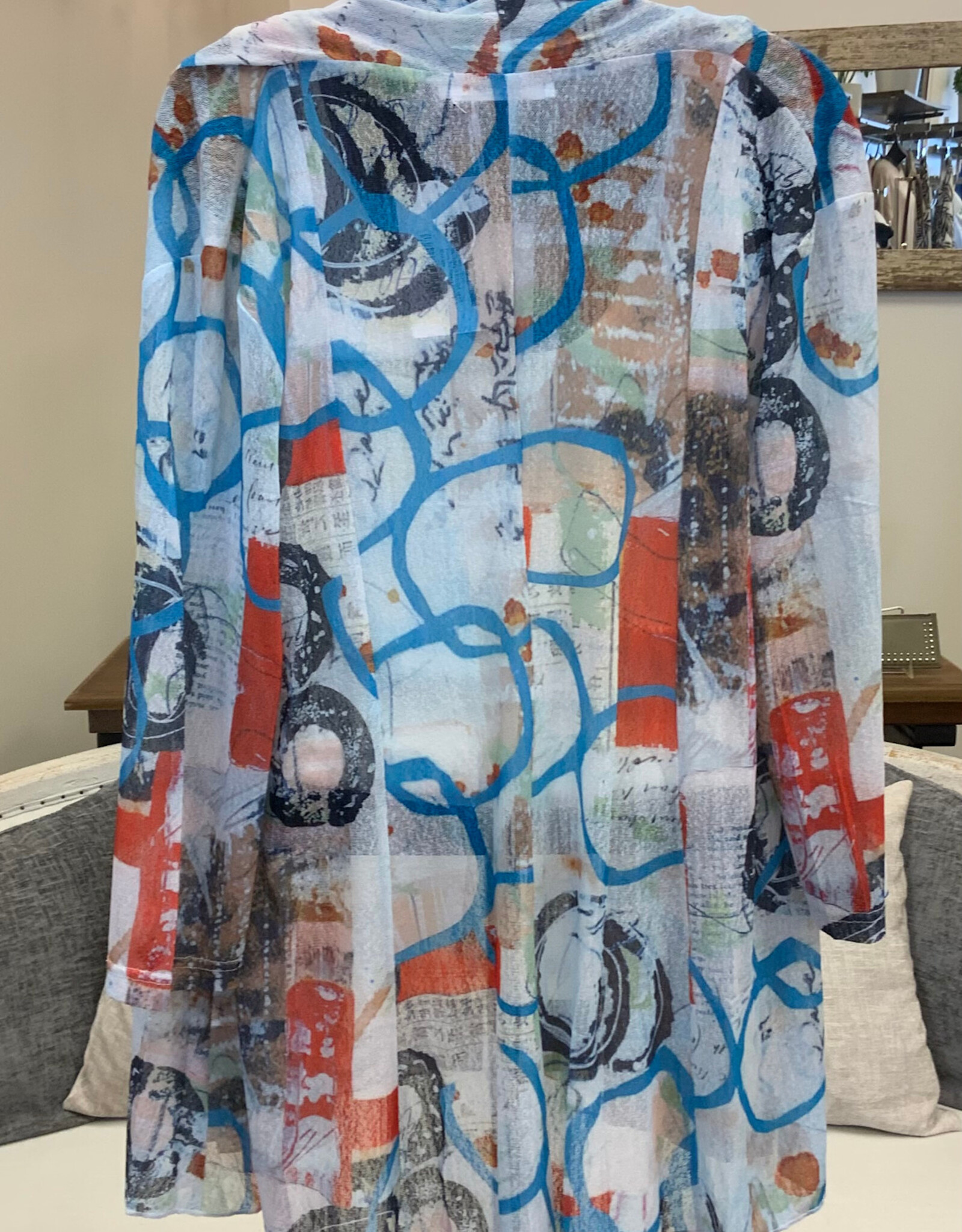 Creation Creations ART26 White/Multi Mesh Open Front 3/4 Sleeve Cardigan