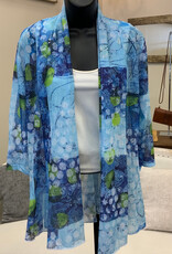 Creation Creations ART26 Blue Block Print Mesh Open Front 3/4 Sleeve Cardigan