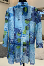 Creation Creations ART26 Blue Block Print Mesh Open Front 3/4 Sleeve Cardigan
