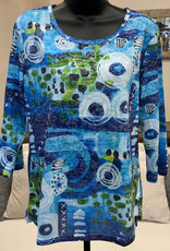 Creation Creations ART40 Blue Mashup Print Round Neck 3/4 Sleeve Top