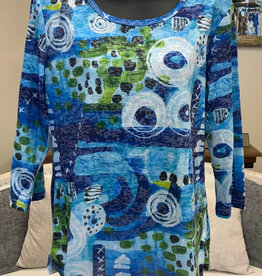 Creation Creations Blue Mashup Print Round Neck 3/4 Sleeve Top