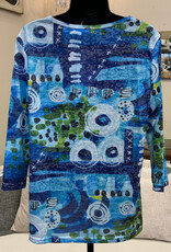 Creation Creations ART40 Blue Mashup Print Round Neck 3/4 Sleeve Top