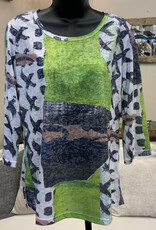 Creation Creations ART40 Lime/Multi X Print Round Neck 3/4 Sleeve Top