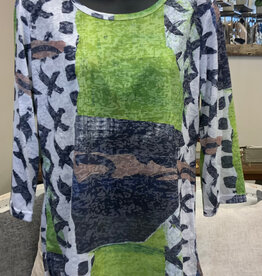 Creation Creations Lime/Multi X Print Round Neck 3/4 Sleeve Top