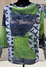 Creation Creations ART40 Lime/Multi X Print Round Neck 3/4 Sleeve Top
