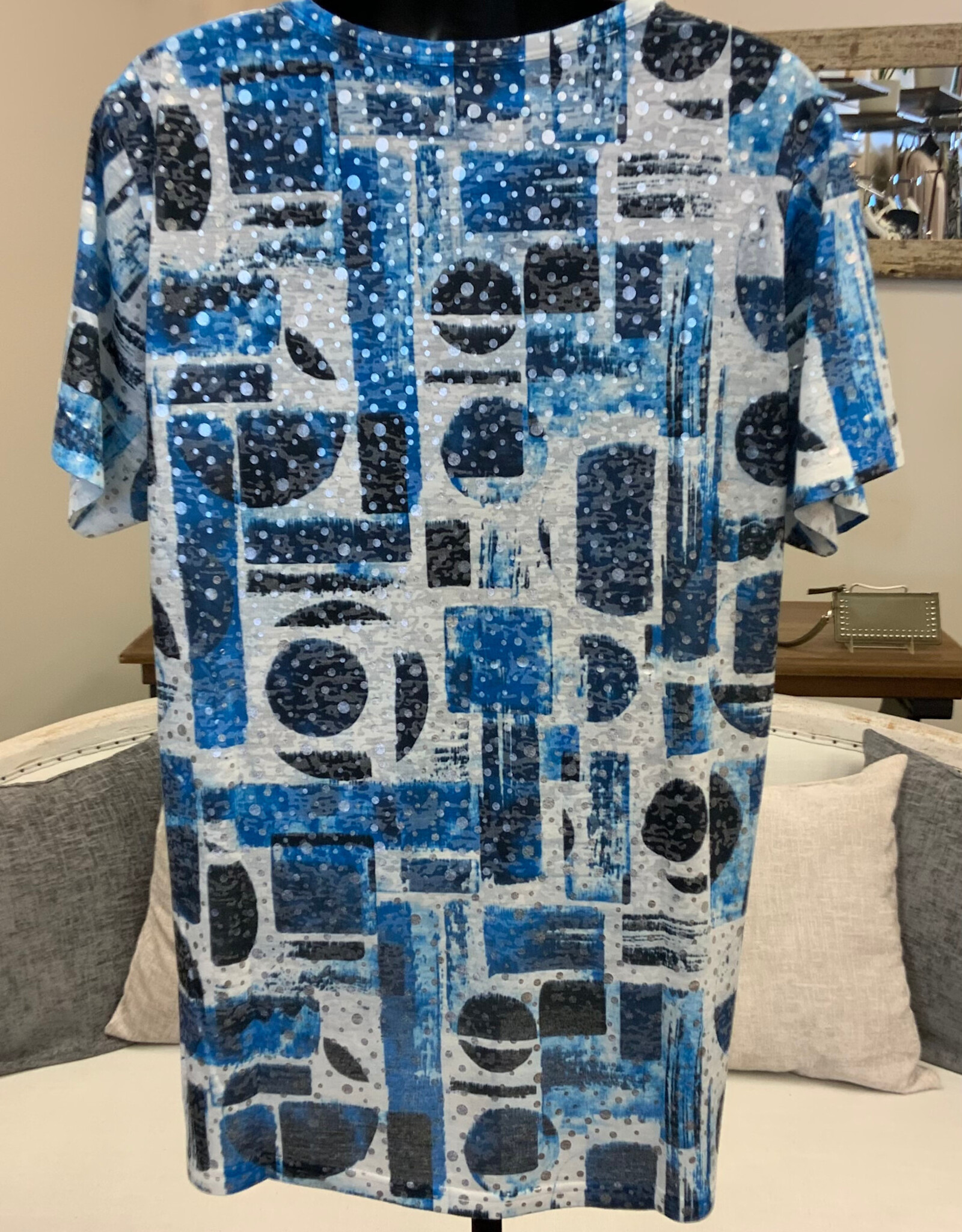 Creations Creations MTP-1 A11 Blue/White Metallic Dots Round Neck S/S Top