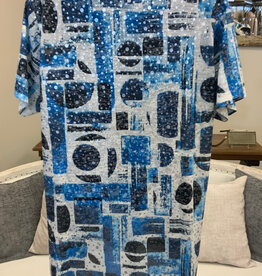 Creations Creations Blue/White Metallic Dots Round Neck S/S Top