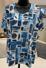 Creations Creations MTP-1 A11 Blue/White Metallic Dots Round Neck S/S Top