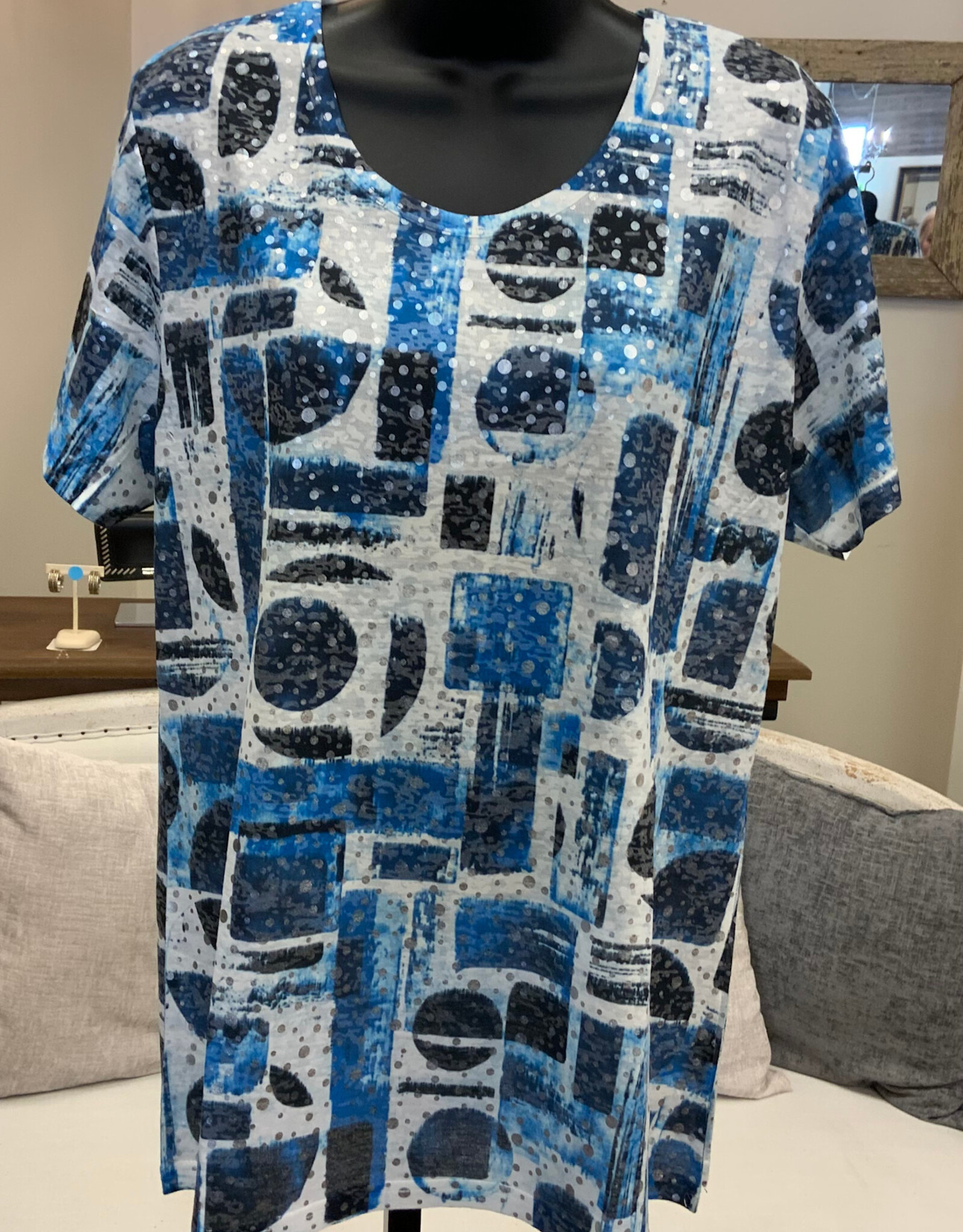Creations Creations MTP-1 A11 Blue/White Metallic Dots Round Neck S/S Top
