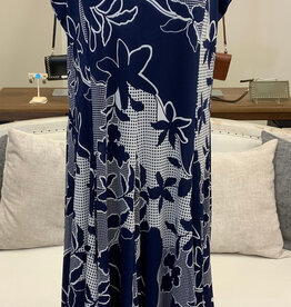 Creations Creations A367-806 Nvy/Wht Floral A-Line V-Neck Sleeveless Dress