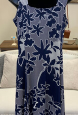 Creations Creations A367-806 Nvy/Wht Floral A-Line V-Neck Sleeveless Dress