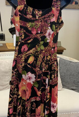 Creations Creations A367-805 Black/Rose Floral A-Line V-Neck Sleeveless Dress
