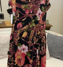 Creations Creations Black/Rose Floral A-Line V-Neck Sleeveless Dress