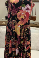 Creations Creations A367-805 Black/Rose Floral A-Line V-Neck Sleeveless Dress