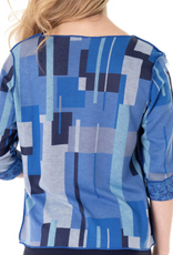 Trisha Tyler Trisha Tyler  Blue Block Print 3/4 Sleeve Reversible Top