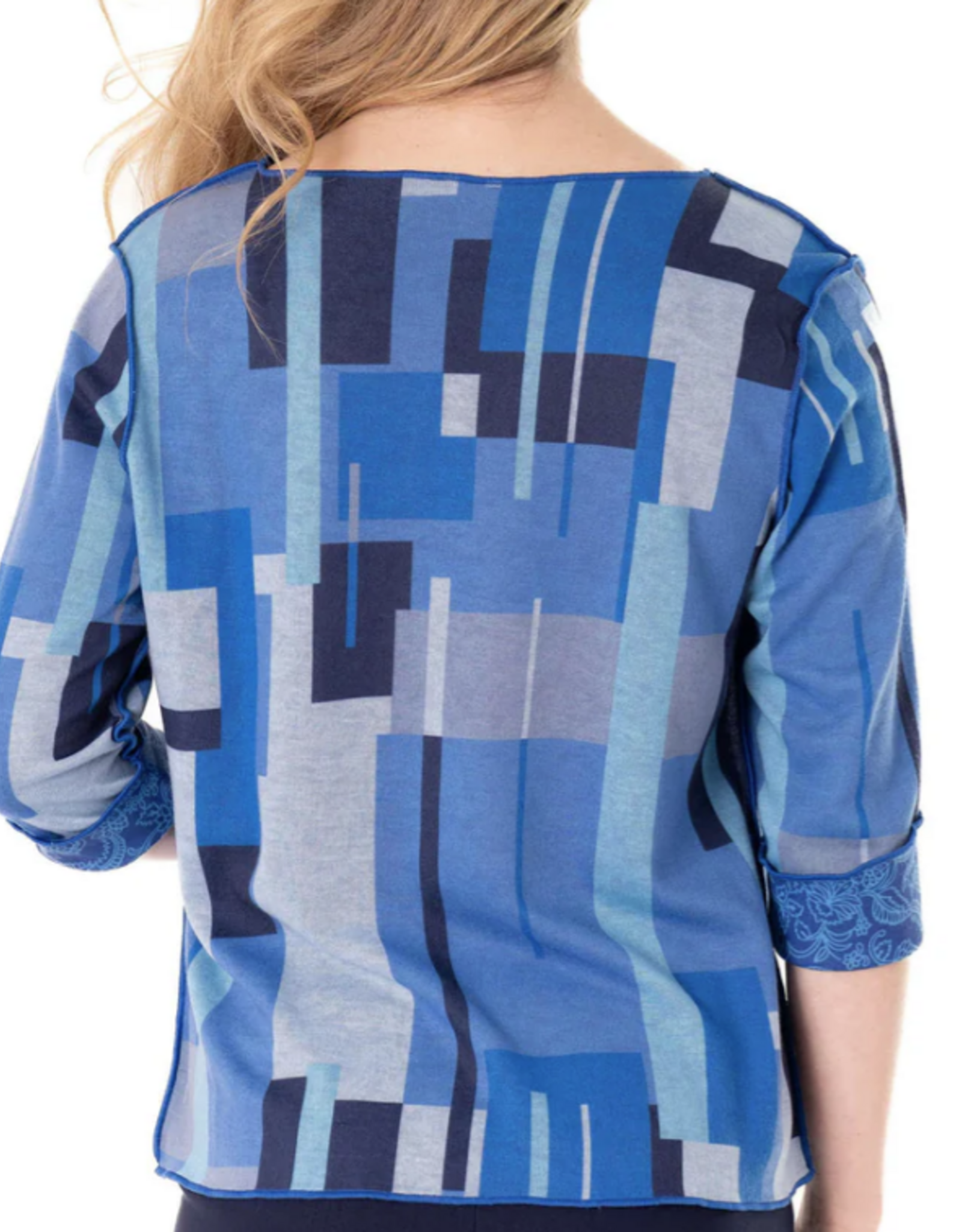 Trisha Tyler Trisha Tyler  Blue Block Print 3/4 Sleeve Reversible Top