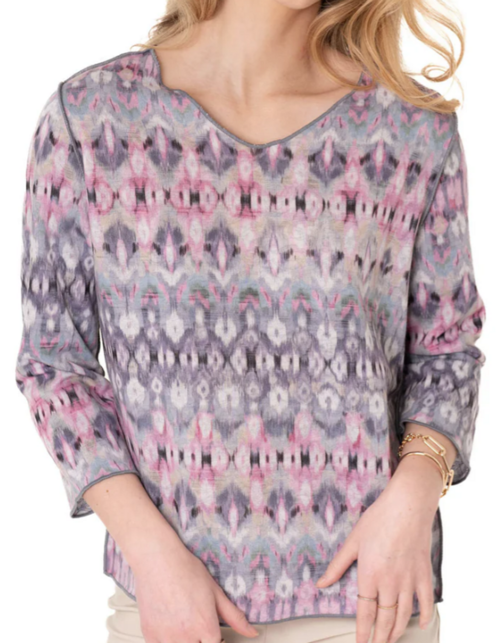 Trisha Tyler Trisha Tyler Pastel Batik Print 3/4 Sleeve Reversible Top