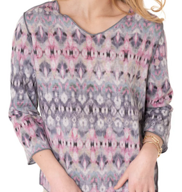 Trisha Tyler Trisha Tyler Pastel Batik Print 3/4 Sleeve Reversible Top