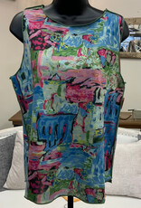 Trisha Tyler Trisha Tyle Blue Green City Print Sleeveless Reversible Top