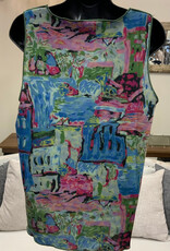 Trisha Tyler Trisha Tyle Blue Green City Print Sleeveless Reversible Top