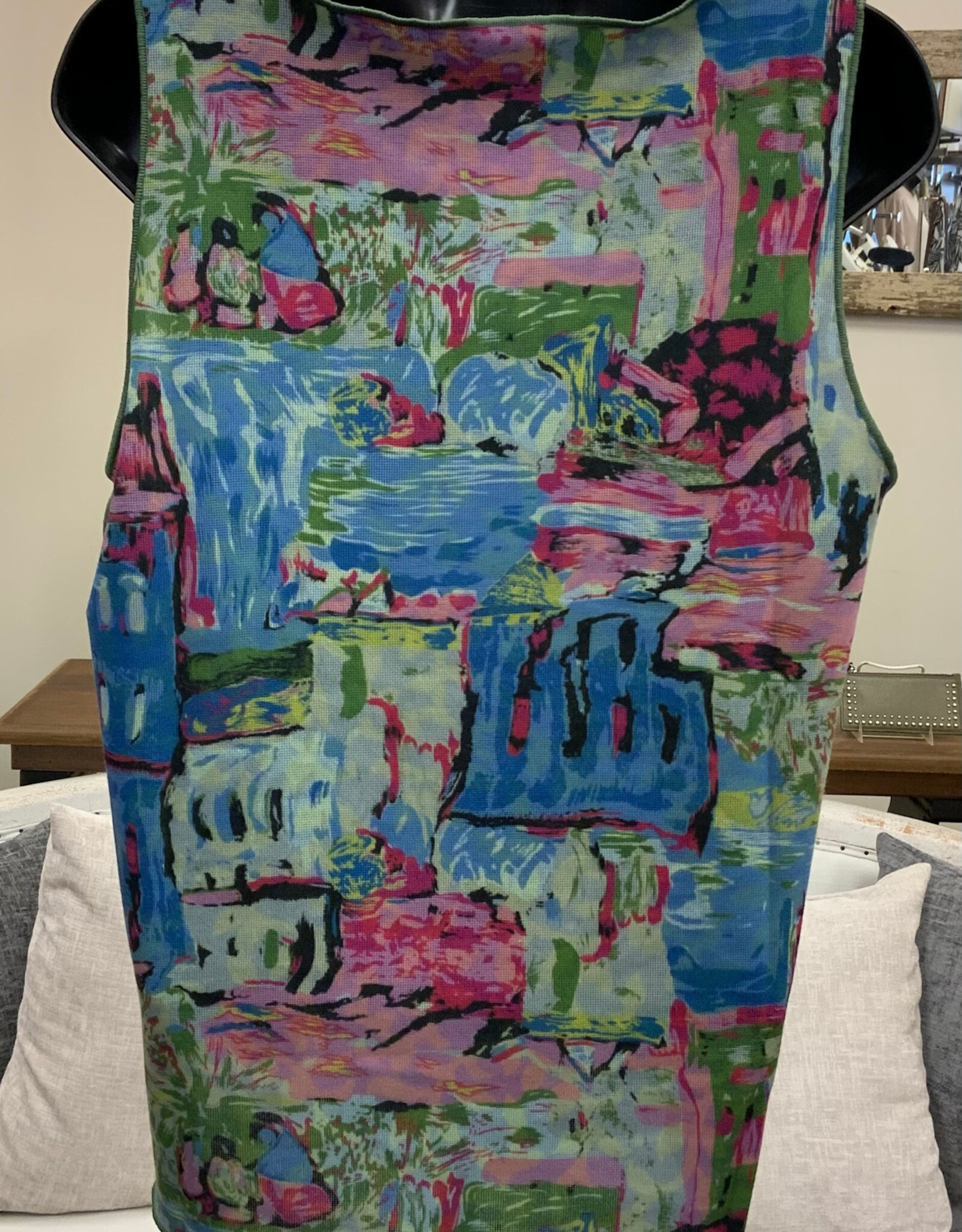 Trisha Tyler Trisha Tyle Blue Green City Print Sleeveless Reversible Top