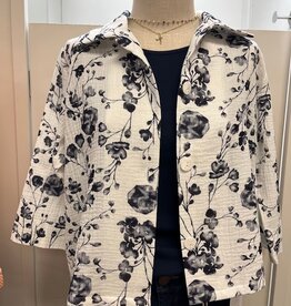 Trisha Tyler risha Tyler Navy/White Floral Printed Gauze Button Up  Jacket
