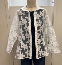 Trisha Tyler Trisha Tyler White Burnout Floral Print L/S Button Up Top