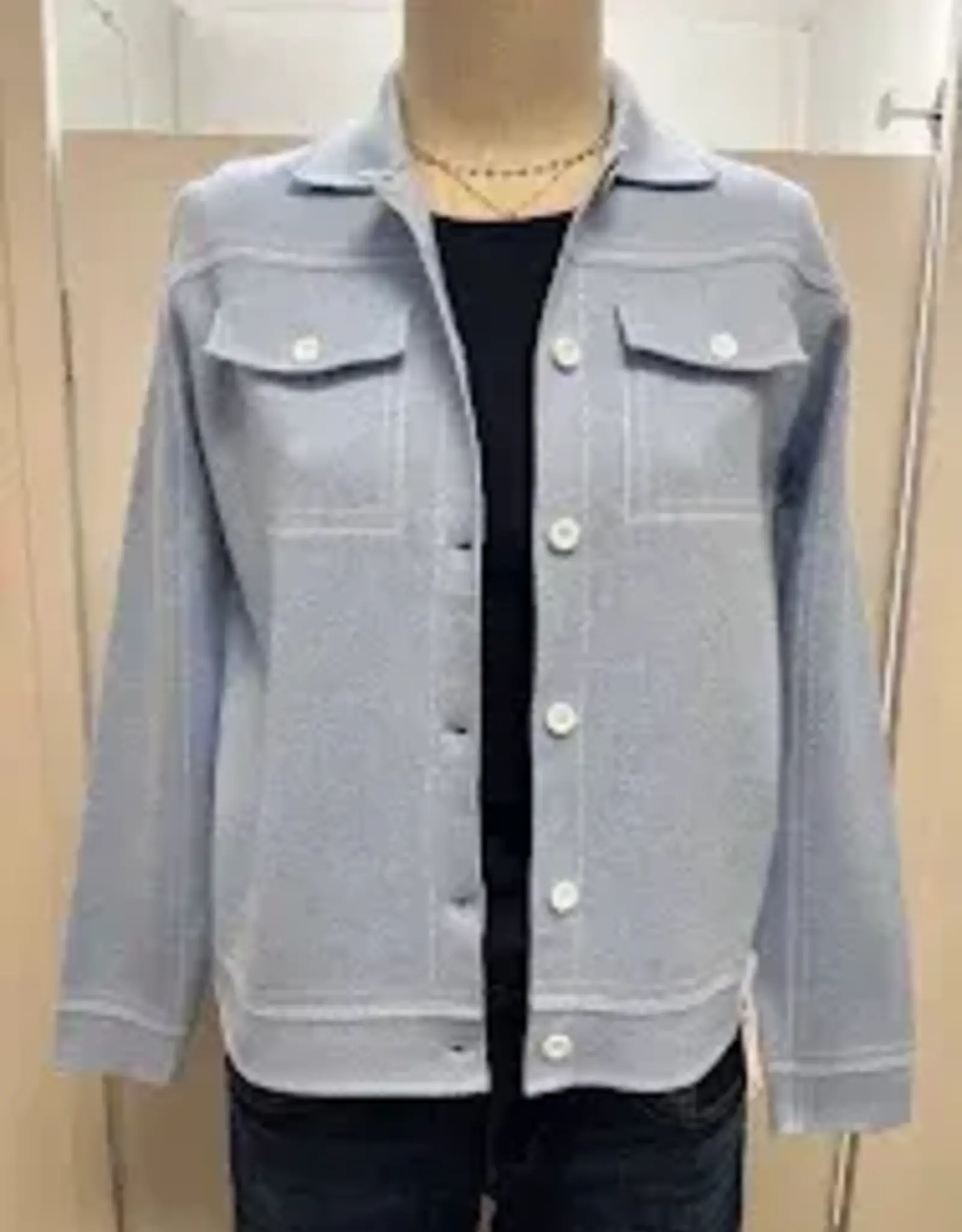 Trisha Tyler Trisha Tyler Sky Blue L/S Button Up Knit Jean  Jacket