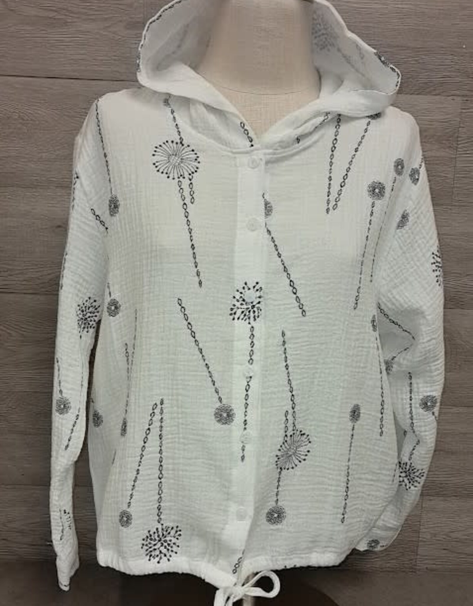 Trisha Tyler Trisha Tyler White Dandelion Printed Gauze Hoodie