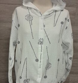 Trisha Tyler Trisha Tyler White Dandelion Printed Gauze Hoodie
