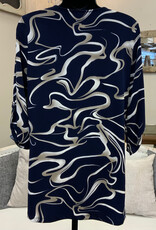 Bali Bali Navy Print V-Neck  1/4 Zip 3/4 Sleeve Top