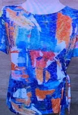 Bali Bali Multi Color Print Round Neck S/S Side Tie Detail Top